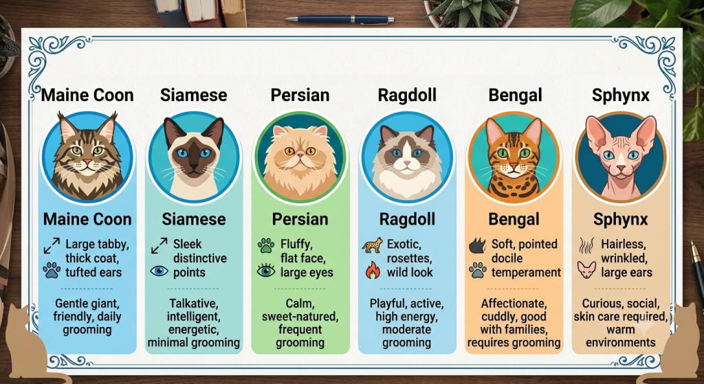 Cat breed comparison chart for various types of cats